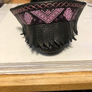 Handmade leather beaded moccasins fully fur rabbit and sheep shearling